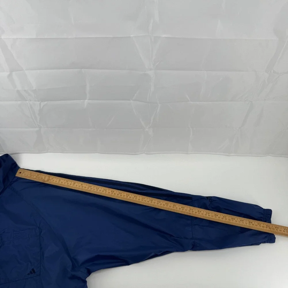 Adidas Windbreaker Jacket Mens Large Blue Full Zip Packable Hood‎ Mesh Lined